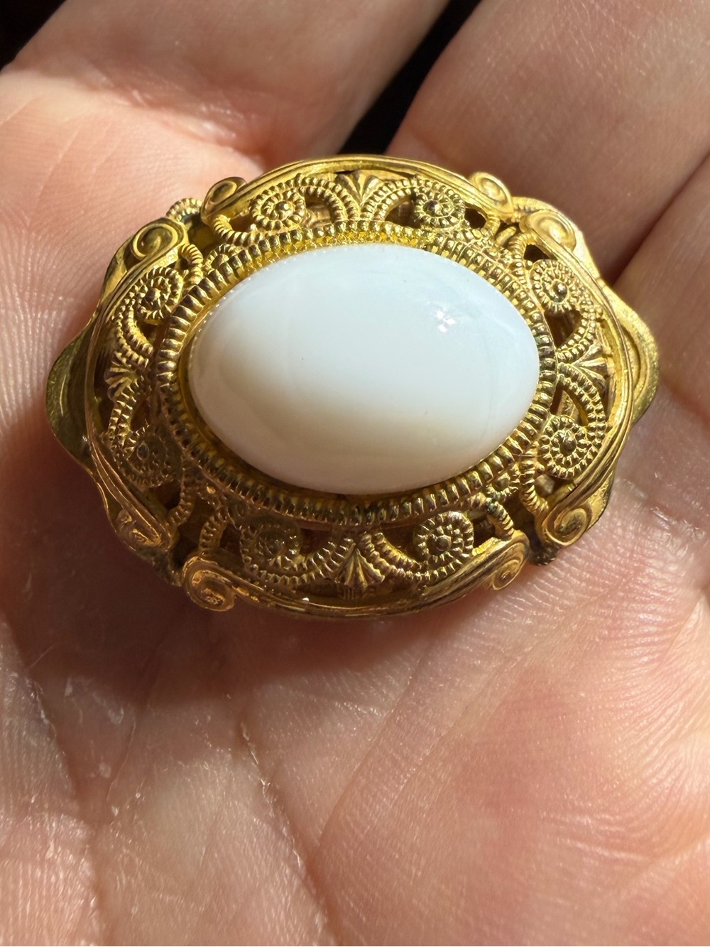 Vintage Miriam Haskell Gold Tone Faux Pearl Brooch